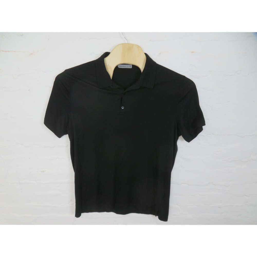 Icebreaker Polo Shirt Mens XL Black Merino Wool Lightweight Performance Knit
